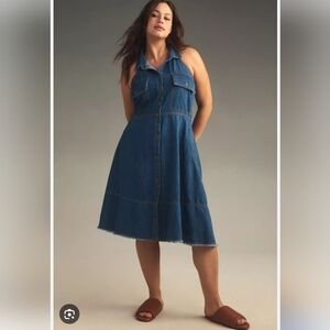 Pilcro Blue Denim Halter Midi Dress
